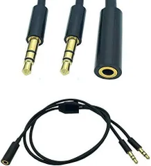 【在庫処分】Rosebe 2*3.5mm 3極オスに3.5mm 3極メスオーディオ分配ケーブル 3極変換コネクタ イヤホン 分配 ヘッドホン音声出力分岐コード、3.5mmステレオミ二分配ケーブル（黒）