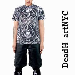 メンズ  tシャツ スケーター tシャツ DEAD HEART NYC(デッドハートエヌワイシー)カード総柄 ブランド おしゃれ ストリート系 スケーターファッション 総柄tシャツ パンク ロックtシャツ バンドtシャツ