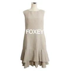 FOXEY フォクシー マリーゴールド ワンピース ドレス ティアード 二段フリル 膝丈 ノースリーブ 麻 リネン100% ベージュ サイズ42 レディース 極美品