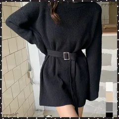ニットワンピース レディース ベルト付き 長袖ワンピース セーター セクシー ゆったり 着回し 体型カバー 着やせ 無地 お洒落 大人 可愛い 人気 秋冬ワンピース ミニワンピース 韓国ファッション