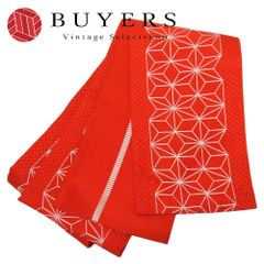 【中古】 半幅帯 正絹 レッド 麻の葉模様 レトロ おしゃれ 和装 呉服 和服 きもの レディース 女性