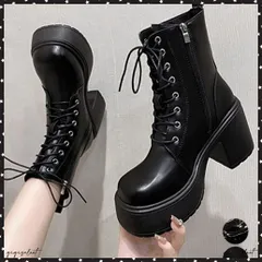 ショートブーツ 厚底ブーツ レースアップ レディース 歩きやすい太ヒールブーツ サイドファスナー 美脚脚長ジョッキーブーツ 疲れない カジュアル靴 通勤通学韓国風 履きやすいくつ合皮 おしゃれ靴秋冬くつ PUストームブーツ