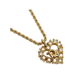 ☆☆Christian Dior クリスチャンディオール ロゴ ハート ラインストーン ネックレス ゴールド GP