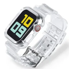 Apple watch バンド 交換用 ケース 一体型 クリア スケルトン スポーツ アップルウォッチ 全シリーズ対応 38 40 41 42 44 45 mm 3 4 5 6 7 8 SE