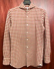 MADE IN JAPAN製 NOLLEY'S goodman Ferno生地 ギンガムチェック柄長袖シャツ オレンジ×アイボリー 39-15 1/2サイズ
