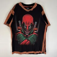 古着 マーベル MARVEL 半袖Tシャツ キャラクター デッドプール 大判 ラバープリント クルーネック L  ブラック ツートン メンズ