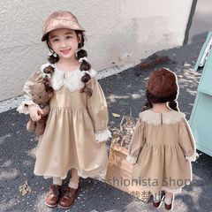 【新品未使用】子供服 ワンピース 長袖 子供服 女の子 シャツワンピース レース裾 レース襟 ワンピース キッズ 女児 小学生 キッズ 可愛い おしゃれ カジュアル 90cm 100cm 110cm 120cm 130cm ugcp76