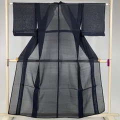 たんす屋 TANSU-YA 中古 リユース着物 夏紬 黒 藍 カジュアル 横双 蔓花 夏 絹 未洗い 【身丈】152cm【裄丈】62cm MS4507