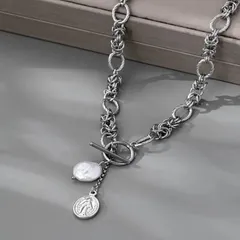 バロック淡水パール ネックレス シルバー チェーン トグルクラスプ ボヘミアン J7652