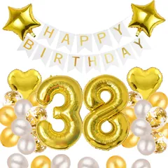 【人気商品】飾り付け セット 数字バルーン 38 風船 HAPPY BIRTHDAYガーランド バルーン ハート風船 紙吹雪風船 バースデーバルーン 誕生日 大人 男の子 38歳 女の子 ゴールド