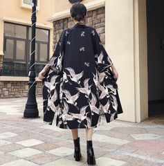 鶴柄　法被　お揃い　カップル　ユニセックス　祭り　羽織　ロング