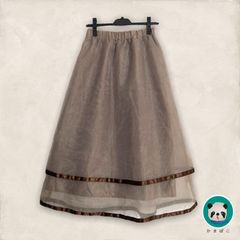 kutir チュールレースフレアスカート　ロング　ブラウン系　透け感