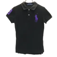 RALPH LAUREN ラルフローレン ビッグポニー刺繍 半袖 THE SKINNY ポロシャツ 5i ブラック 鹿の子 レディース 古着