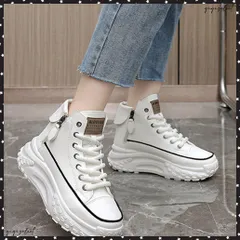 ハイカットスニーカー レディース 厚底靴 ベージュ ブラック韓国 レースアップスニーカー 歩きやすい おしゃれ 美脚脚長 疲れないシューズ ボリュームソール 厚底スニーカー白 四季低身長さんシューズ 履きやすい靴 人気 カジュアルくつ通学 xzjhudj#