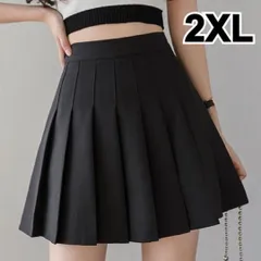 レディース プリーツスカート 大きいサイズ インナーパンツ付き ミニ 黒 2XL