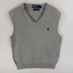古着 90's/90年代 ポロバイラルフローレン Polo by Ralph Lauren ベスト ワンポイント ロゴ 刺繍 ニットベスト Vネック S  グレー 無地 メンズ