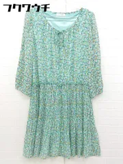 ◇ a.v.v standard アーヴェヴェ スタンダード 花柄 フラワー 七分袖 膝丈 ワンピース サイズ38 グリーン マルチ レディース 【中古】 【1105310018789】