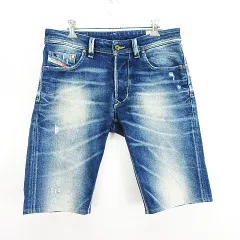 ディーゼル DIESEL LARKEE デニム ジーンズ ボトムス ハーフパンツ リメイク ボタンフライ ダメージ加工 31 インディゴブルー ※EKM