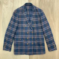 美品【ミツミネ/mitsumine】ダブル テーラードジャケット｜メンズLサイズ｜チェック ウール混 ｜ネイビー×レッドのサムネイル