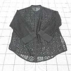 ◇ ⊂ JUNOAH ジュノア レース 長袖 シアー シャツ ブラウス サイズXL ブラック系 レディース E  【1509300005023】