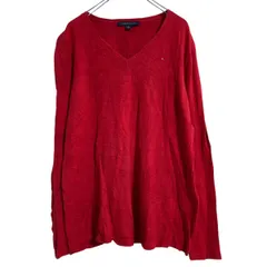 TOMMY HILFIGER コットン ニット セーター XL レッド トミーヒルフィガー Vネック ビッグサイズ 古着卸 アメリカ仕入 a610-6618