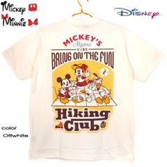 D002 Mickey ミッキーマウス Minnie ミニーマウス キャンプ ハイキング Tシャツ 半袖 アイボリー 生成り メンズ レディース ペアルック 誕生日 プレゼント Disney ディズニー アニメ マウンテン BBQ グランピング 正規品 希少