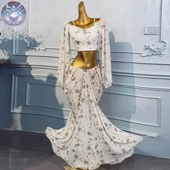 新品 未使用  ベリーダンス オリエンタル衣装  トップス スカート オーダーメイド ステージ衣装 スパン フラワープリントワンピース