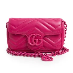 グッチ GG マーモント 3Way チェーン ベルト ウエスト ショルダー ハンドバッグ 斜め掛け シェブロンレザー フューシャピンク ピンク金具 699757 箱付 GUCCI（新品・未使用品）