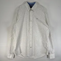 古着 トミーヒルフィガー TOMMY HILFIGER 長袖シャツ ロゴ 刺繍 アルファベット ロゴ パターン ボタンダウン S  ホワイト 総柄 メンズ