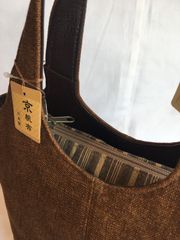 HB219BR　新品　帆布　バッグ　茶　ブラウン　縞　ハンドバッグ　京都　万里小路　日本製