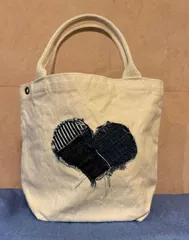 ハートパッチワーク　倉敷頒布　ミニトート ハンドメイド　１点もの　倉敷帆布　　ハート