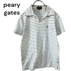 パーリーゲイツ　peary gates ポロシャツ　スキッパー　ボーダー　ゴルフ　刺繍　白　ブルー