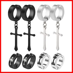 ピアス めんず クロス ピアス リングピアス ノンホール 十字架 フープ イヤリング イヤーカフ フェイク フェイクピアス メンズ GOKEI ユニセックス 【4種ペア8個セット】