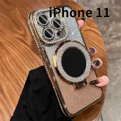 【SHOPS】iPhone11 スマホケース ラメ キラキラ 鏡 ミラー付き スタンド付き シンプル 軽量 おしゃれ かわいい 金 E025