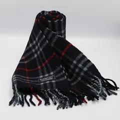 良品 バーバリー ネイビー チェック カシミア100％ メンズ/レディースマフラー KTR 2000000 NSK