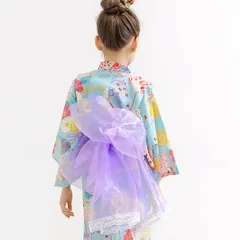 Bee 浴衣3点セット◇サックスブルー×毬◇子供服 キッズ 女の子 花火大会 夏祭り 夏 100 110 120 130 140 150のサムネイル