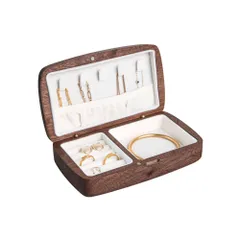 新品 Muso Wood ジュエリーボックス 木製 アクセサリーケース 大容量 アクセサリー 収納 宝石箱 指輪/リング/ピアス/ネックレス/イヤリング収納 持ち運び 小物収納 女性 誕生日プレゼント 16.5*9.5*4.5cm (ウォールナット)