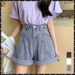 ロールアップ デニムショートパンツ 美脚レディース Aライン デニムワイド ハーフパンツ 着やせ おしゃれ ジーンズ ホットパンツ ハイウエスト短パン 可愛い韓国 ストリート カジュアルジーパン デニム10代20代