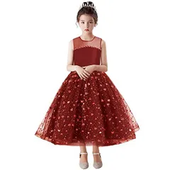 1/レッド_150 [VIISEN 子供 ドレス ピアノ 発表会 子ども ドレス キッズ 女の子 ドレス 演奏会 ロングドレス ジュニア ドレス フォーマル ワンピース リボン付き エレガント 結婚式 パーディー 120-170cm (1/レッド 150)