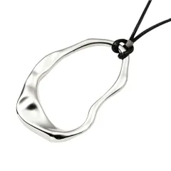 【A：シルバー×ワンサイズ】[Cream dot. クリームドット公式] ネックレス レディース  ロング 大ぶり レザーコード オーバル 変形 メタル バイカラー コンビカラー 大人 上品 エレガント カジュアル シンプル  