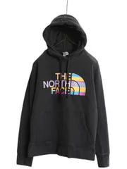 【お得なクーポン配布中!】 ノースフェイス ロゴ プリント スウェット フード パーカー レディース М プルオーバー 裏起毛 トレーナー ネイティブ グラフィック 黒