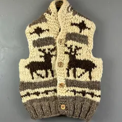 90'sビンテージ古着！カナダ製 カウチンベスト 鹿 トナカイ 肉厚ハンドニット 90'sビンテージ古着！カナダ製 カウチンベスト 鹿 トナカイ 肉厚ハンド