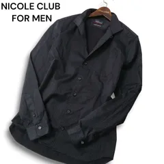 NICOLE CLUB FOR MEN ニコルクラブ フォーメン 通年★ ストライプ 長袖 イタリアンカラー シャツ Sz.48 メンズ 黒