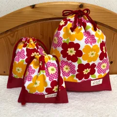 【名入れオプション有り】巾着 3点セット　北欧花柄♡