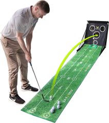 持ち運び簡単 パッティングカップ コンパクト 防音 室内 ボール4個付き ゴルフ練習 組み立て不要 折り畳み式 2.5メートル ゴルフ練習セット 自動返球 アプローチ練習 ターフ跡確認 ソール跡がつく ゴルフプレゼント ライン付き パターマット EGOOIEY