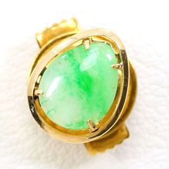 K18YG　合金　ピンブローチ　brooch　ヒスイ　総重量約2.1g