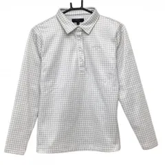 【超美品】キャロウェイ 長袖ポロシャツ 白×ライトグレー 千鳥格子柄 ロゴ刺しゅう 裏微起毛 レディース M ゴルフウェア Callaway