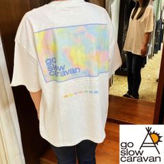 go slow caravan 水彩 USA/C スクエア LOGO バックプリント ゆったり TEE ☆ ゴースローキャラバン メンズ 男女兼用 ユニセックス 半袖 ロゴ Tシャツ