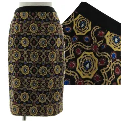 マレーラ MARELLA タイトスカート ミディ丈 イタリア製 ストレッチ 総柄 ブラック 黒 マルチカラー 38