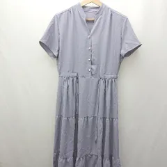 ◇ ⊂ BLUE EAST ブルー イースト 装飾系ボタン 半袖 ロング ワンピース サイズM グレー系 レディース E  【1505290016544】